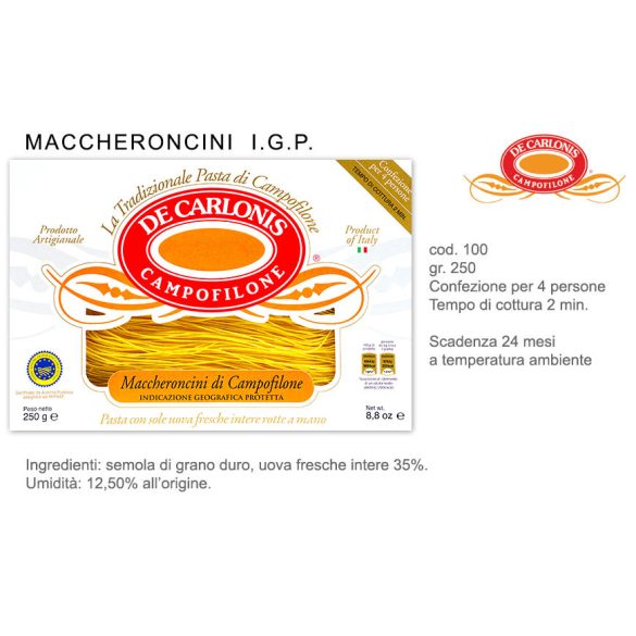 De Carlonis maccheroncini tészta tojással 250g